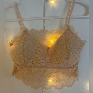 Beige/Nude Pink Floral Lace Padded Bralette Size Small